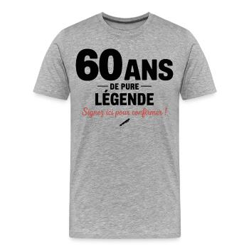 60 Years of Pure Legend Funny Birthday Gift - Men's Premium Organic T-Shirt - heather grey - Front - Damien (186cm)
