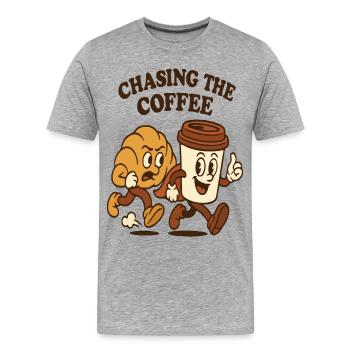 À la poursuite du duo de café - T-shirt bio Premium Homme - gris chiné - Devant - Damien (186cm)