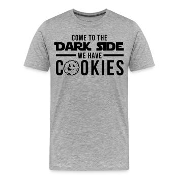 Komm zur dunklen Seite Wir haben Cookies - Männer Premium Bio T-Shirt - Grau meliert - Vorne - Damien (186cm)