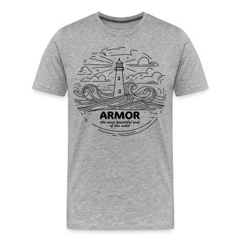 Armor Bretagne Côtes Plus Bel Endroit du Monde - T-shirt bio Premium Homme - gris chiné - Devant - Damien (186cm)