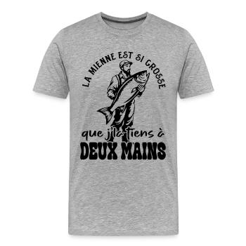 Cadeau original pêcheur drôle Humour pêche  - T-shirt bio Premium Homme - gris chiné - Devant - Damien (186cm)
