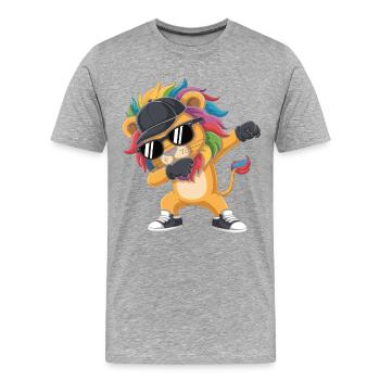 Dabbing Lion avec casquette – Roi Streetstyle coloré - T-shirt bio Premium Homme - gris chiné - Devant - Damien (186cm)
