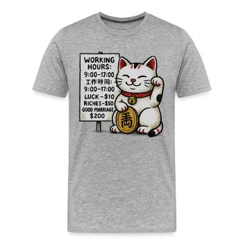 Panneau Lucky Cat Fortune - T-shirt bio Premium Homme - gris chiné - Devant - Damien (186cm)