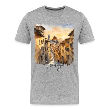 Aquarelle de Florence, Florence Italie - T-shirt bio Premium Homme - gris chiné - Devant - Damien (186cm)