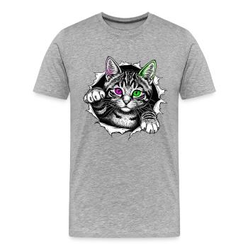 Cute Cat Peeps Out of Crack - Gothic Kitten - Men's Premium Organic T-Shirt - heather grey - Front - Damien (186cm)