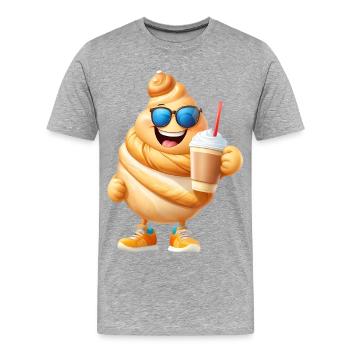 Croissant mit Kaffee - Männer Premium Bio T-Shirt - Grau meliert - Vorne - Damien (186cm)