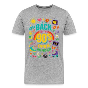 Back To The 90's Open Minded Nostalgie Vibes - T-shirt bio Premium Homme - gris chiné - Devant - Damien (186cm)