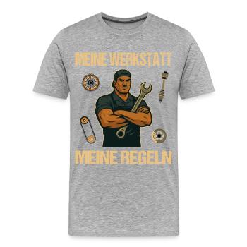 My Workshop – My Rules Mechanic Shirt - Men's Premium Organic T-Shirt - heather grey - Front - Damien (186cm)