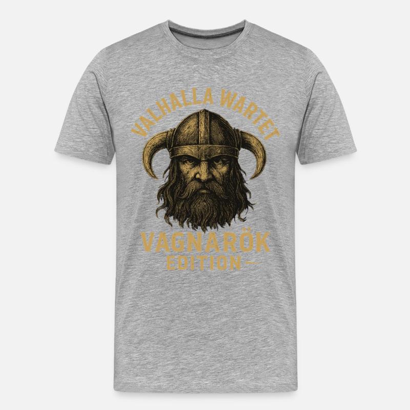 Valhalla Wartet Vagnarök Edition Wikinger - Männer Premium Bio T-Shirt - Grau meliert