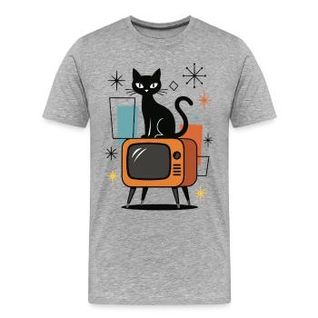 Chat Rétro, TV Vintage, Années 50, Années 60 - T-shirt bio Premium Homme - gris chiné - Devant - Damien (186cm)