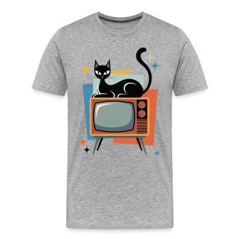 Chat Rétro, TV Vintage, Années 50, Années 60 - T-shirt bio Premium Homme - gris chiné - Devant - Damien (186cm)