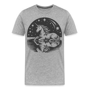 Nachtaktives Einhorn auf Mondreflexion - Männer Premium Bio T-Shirt - Grau meliert - Vorne - Damien (186cm)