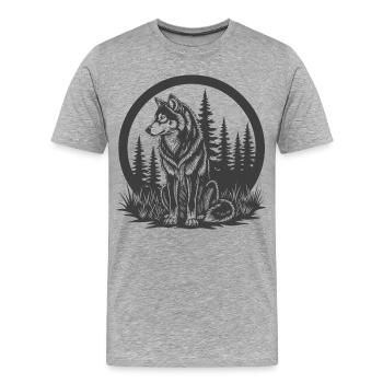 Waldwolf Silhouette im Kreis - Männer Premium Bio T-Shirt - Grau meliert - Vorne - Damien (186cm)