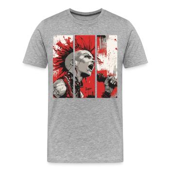 Punk Rebellion – Chanteur avec mohawk - T-shirt bio Premium Homme - gris chiné - Devant - Damien (186cm)