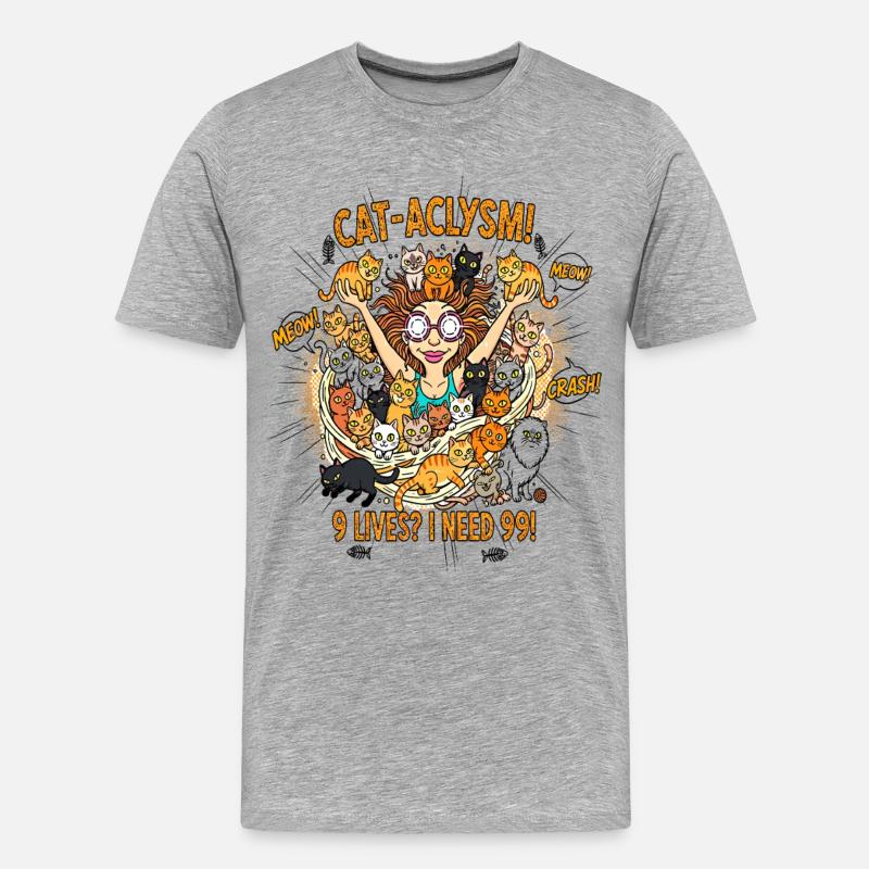 CAT-ACLYSM! 99 Katzen Chaos - Comic - Männer Premium Bio T-Shirt - Grau meliert