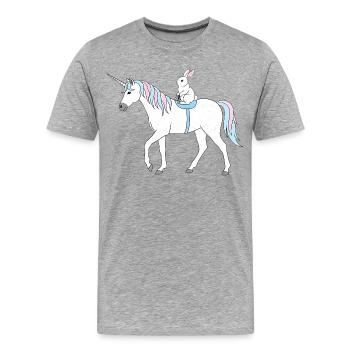 Pastell Einhorn mit Häschen - Männer Premium Bio T-Shirt - Grau meliert - Vorne - Damien (186cm)
