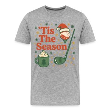 Festlicher Golf-Jubel: Es ist die Saison - Männer Premium Bio T-Shirt - Grau meliert - Vorne - Damien (186cm)
