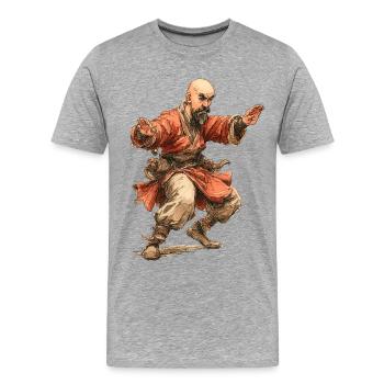 Kungfu Monk - Men's Premium Organic T-Shirt - heather grey - Front - Damien (186cm)