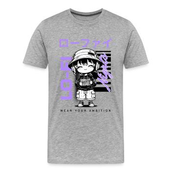 Lo-Fi Nights – Kawaii Chibi avec Walkman Streetwear - T-shirt bio Premium Homme - gris chiné - Devant - Damien (186cm)