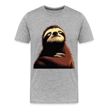 Motif Zen Paresseux Sérénité - T-shirt bio Premium Homme - gris chiné - Devant - Damien (186cm)
