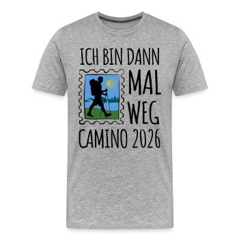 Je serai parti | Pèlerinage | Chemin 2026 - T-shirt bio Premium Homme - gris chiné - Devant - Damien (186cm)