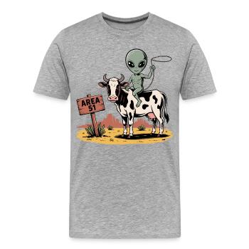 Drôle de zone 51 extraterrestre OVNI Vache à cheval - T-shirt bio Premium Homme - gris chiné - Devant - Damien (186cm)