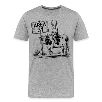 Drôle de zone 51 extraterrestre OVNI Vache à cheval - T-shirt bio Premium Homme - gris chiné - Devant - Damien (186cm)