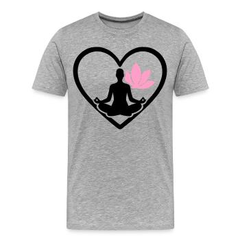 Damen Yoga Herz Silhouette Lotus Wellness - Männer Premium Bio T-Shirt - Grau meliert - Vorne - Damien (186cm)