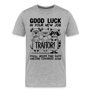 Changement d’emploi Nouveau travail Adieu Cadeau d’adieu - T-shirt bio Premium Homme - gris chiné - Devant - Damien (186cm)