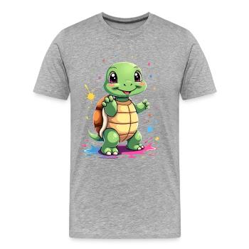 Schildkröte Farbspritzer Spaß - Männer Premium Bio T-Shirt - Grau meliert - Vorne - Damien (186cm)