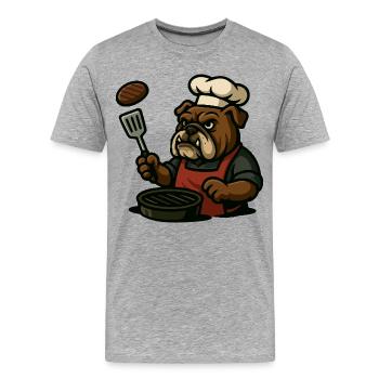 Bulldog Grill Master Flipping Steak Cartoon Art - Men's Premium Organic T-Shirt - heather grey - Front - Damien (186cm)
