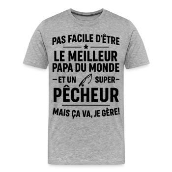 Pêche – Super Papa Pêcheur - T-shirt bio Premium Homme - gris chiné - Devant - Damien (186cm)