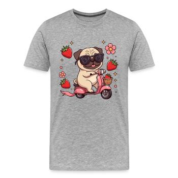 Cool Pug Scooter Fahrer Kawaii Sommerkunst - Männer Premium Bio T-Shirt - Grau meliert - Vorne - Damien (186cm)