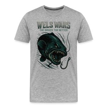 Wels Wars : plus c’est grand, mieux c’est - T-shirt bio Premium Homme - gris chiné - Devant - Damien (186cm)