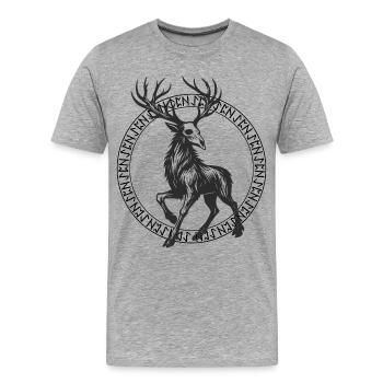 Cadre de runes cerfs dans un cercle - T-shirt bio Premium Homme - gris chiné - Devant - Damien (186cm)