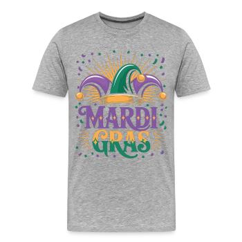 T-shirt Mardi Gras – Motif de la casquette de fou de Carnaval - T-shirt bio Premium Homme - gris chiné - Devant - Damien (186cm)