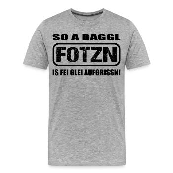 Bayerischer Spruch A Baggl Fotzn is glei aufgrissn - Männer Premium Bio T-Shirt - Grau meliert - Vorne - Damien (186cm)