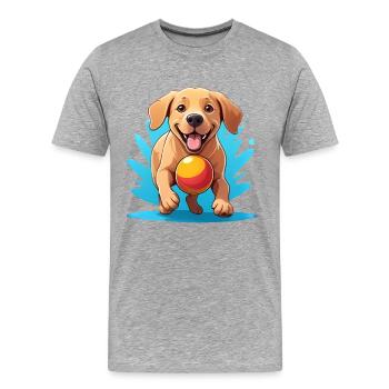 Fröhlicher Hund mit Ball Cartoon - Männer Premium Bio T-Shirt - Grau meliert - Vorne - Damien (186cm)