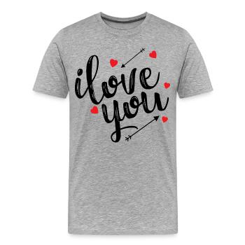 Je T'aime Déclaration Amour Romantique Passion - T-shirt bio Premium Homme - gris chiné - Devant - Damien (186cm)