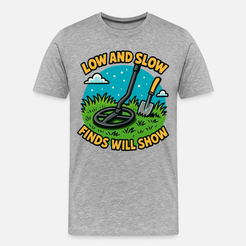 Niedrige und langsame Funde zeigen Metallerkennung - Männer Premium Bio T-Shirt - Grau meliert