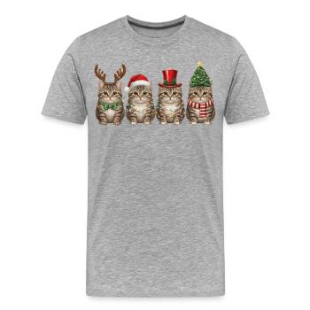 Getigerte Katze Weihnachtsmann Weihnachten  - Männer Premium Bio T-Shirt - Grau meliert - Vorne - Damien (186cm)