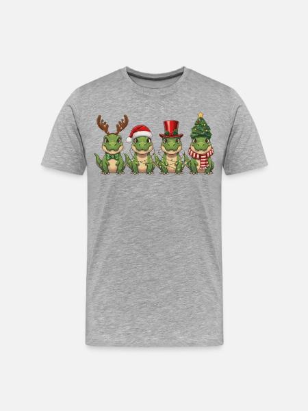 T-Rex Weihnachtsmann Weihnachtsbeleuchtung - Männer Premium Bio T-Shirt - Grau meliert