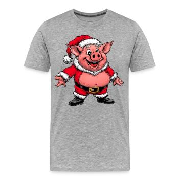 Schweinchen Weihnachtsmann - Männer Premium Bio T-Shirt - Grau meliert - Vorne - Damien (186cm)