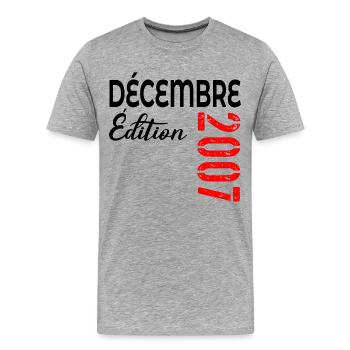 Décembre 2007, 18e anniversaire - T-shirt bio Premium Homme - gris chiné - Devant - Damien (186cm)