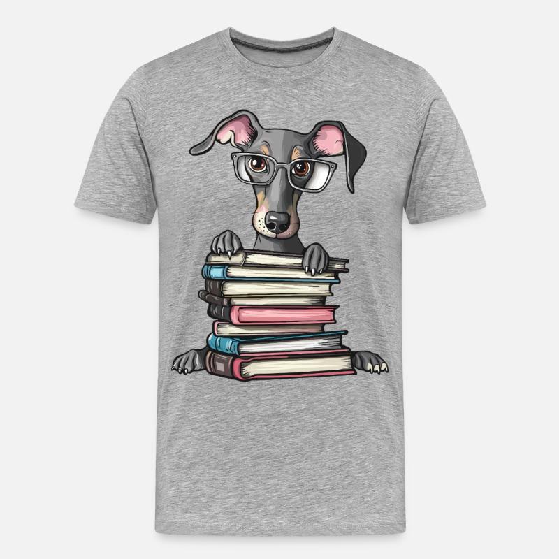 Süßes Windhund-Lesebuch mit Brille - Männer Premium Bio T-Shirt - Grau meliert