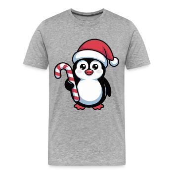 Père Noël pingouin avec une canne d’orge d’orge - T-shirt bio Premium Homme - gris chiné - Devant - Damien (186cm)