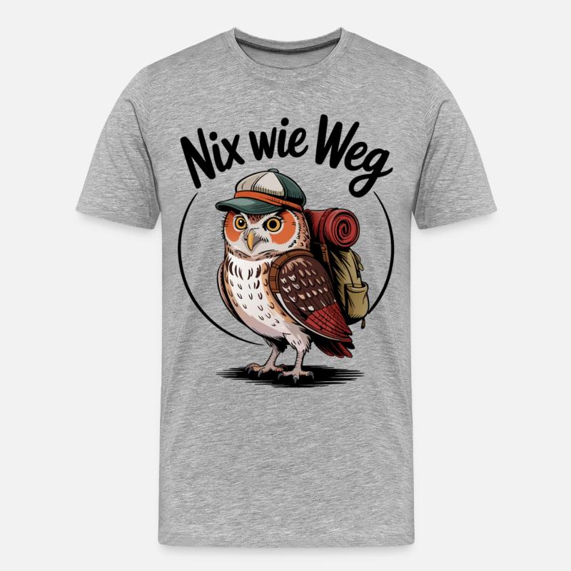 Waldwanderer Eule mit Rucksack - Männer Premium Bio T-Shirt - Grau meliert