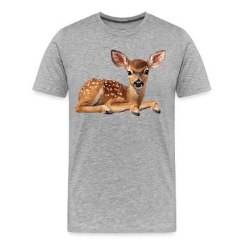 Cerf faon - T-shirt bio Premium Homme - gris chiné - Devant - Damien (186cm)