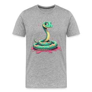Tealschlange mit Farbspritzern - Männer Premium Bio T-Shirt - Grau meliert - Vorne - Damien (186cm)