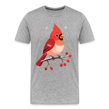 Winter Kardinal auf Zweig - Männer Premium Bio T-Shirt - Grau meliert - Vorne - Damien (186cm)